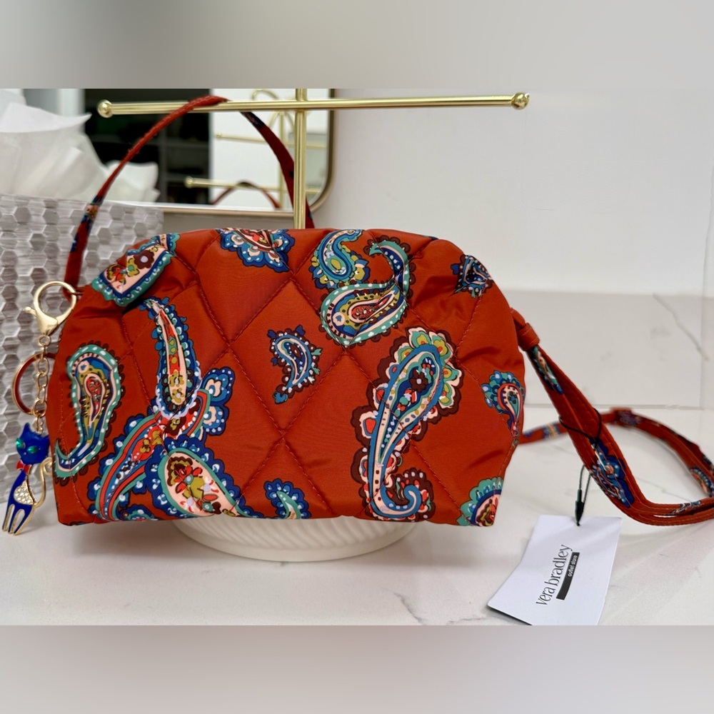Vera Bradley Orange Paisley Quilted Small Crossbody with Bag Charm
